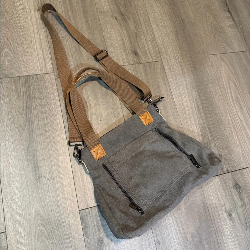 Canvas Crossbody Tote Bag/purse in taupe/gray